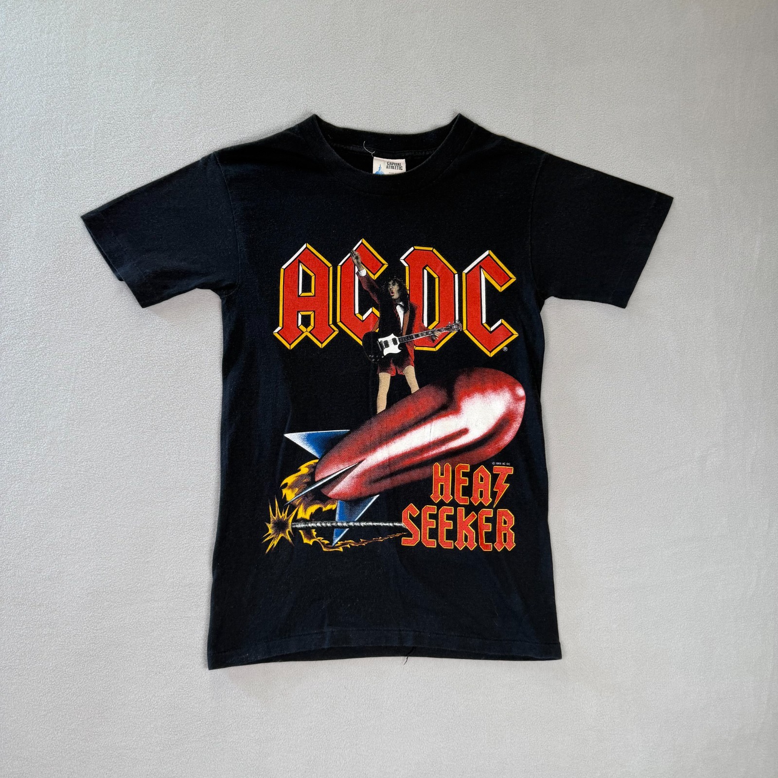 VTG ACDC T-Shirt Mens S Heat Seeker World Tour Single Stitch USA LICENSED 80s