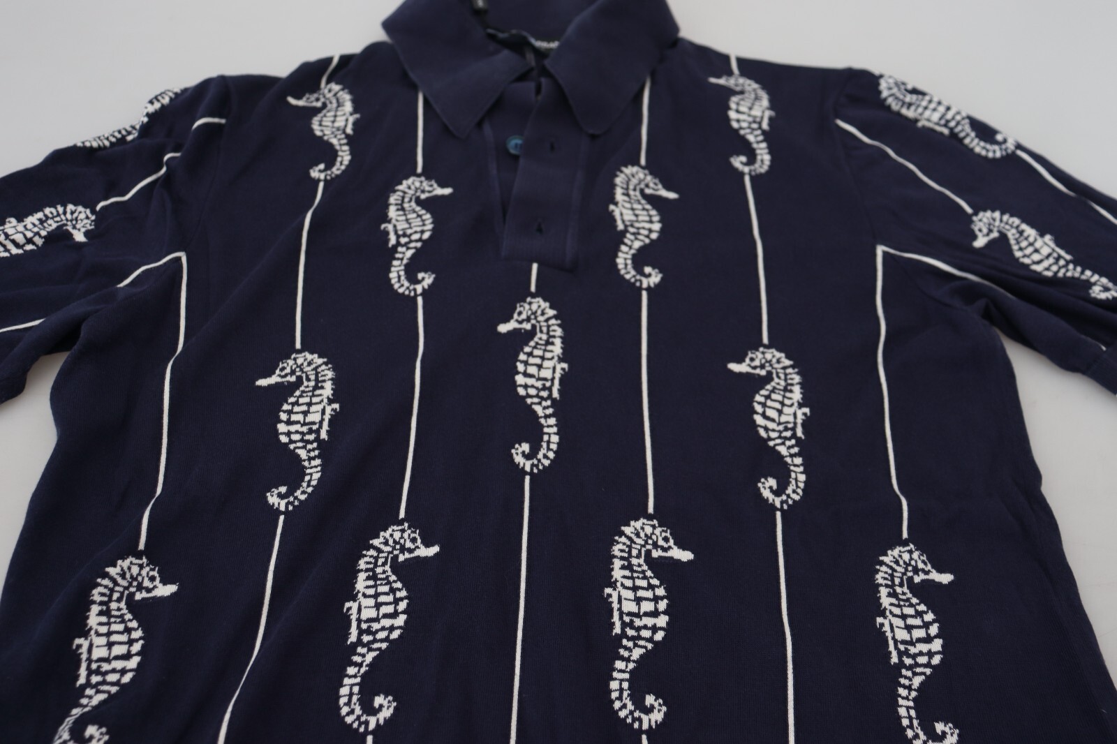 DOLCE & GABBANA T-shirt Dark Blue Sea Horse Collared Polo IT50/US40/L 1350usd