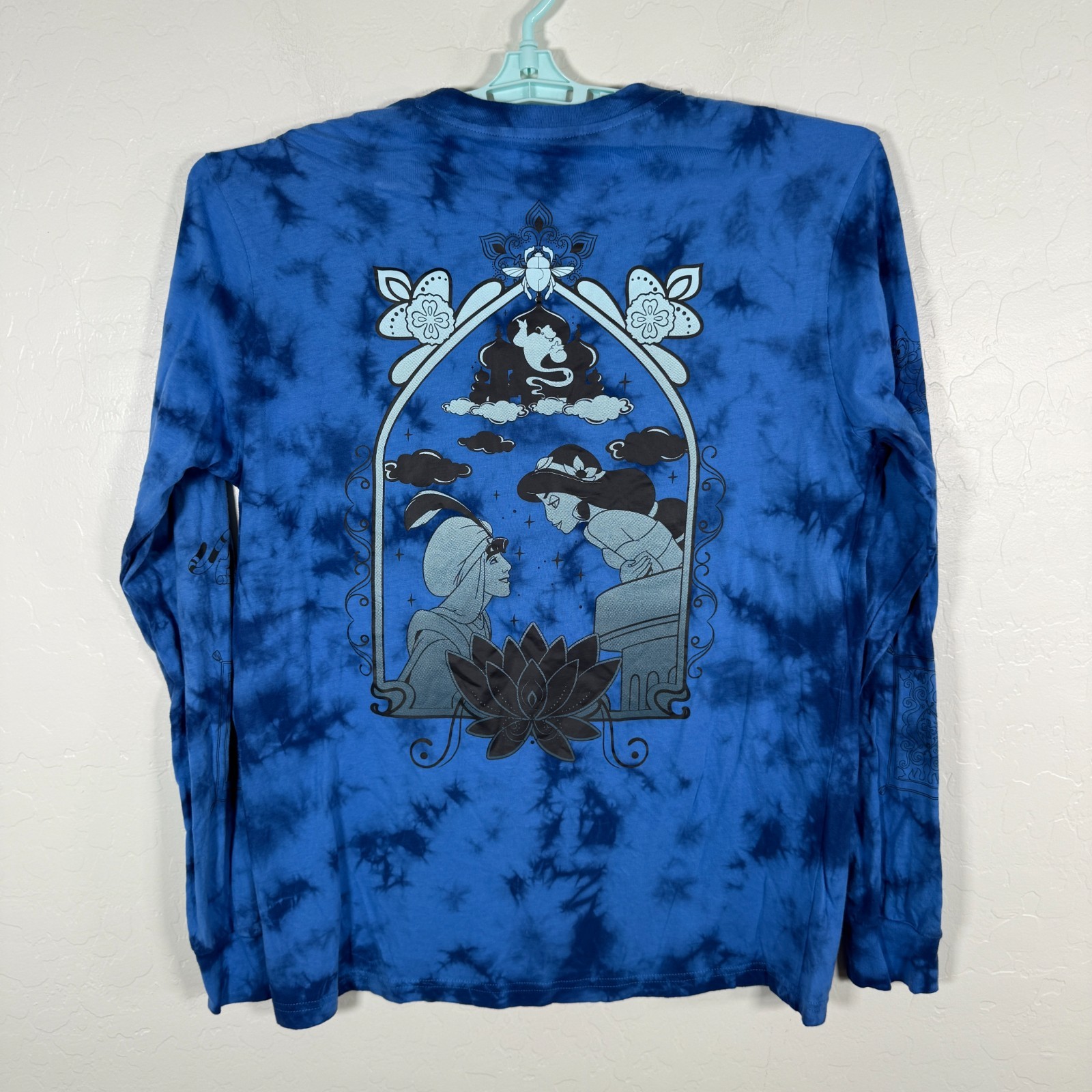 Disney Shirt Mens Medium Blue Aladdin Long Sleeve Tie Dye Our Universe Cotton
