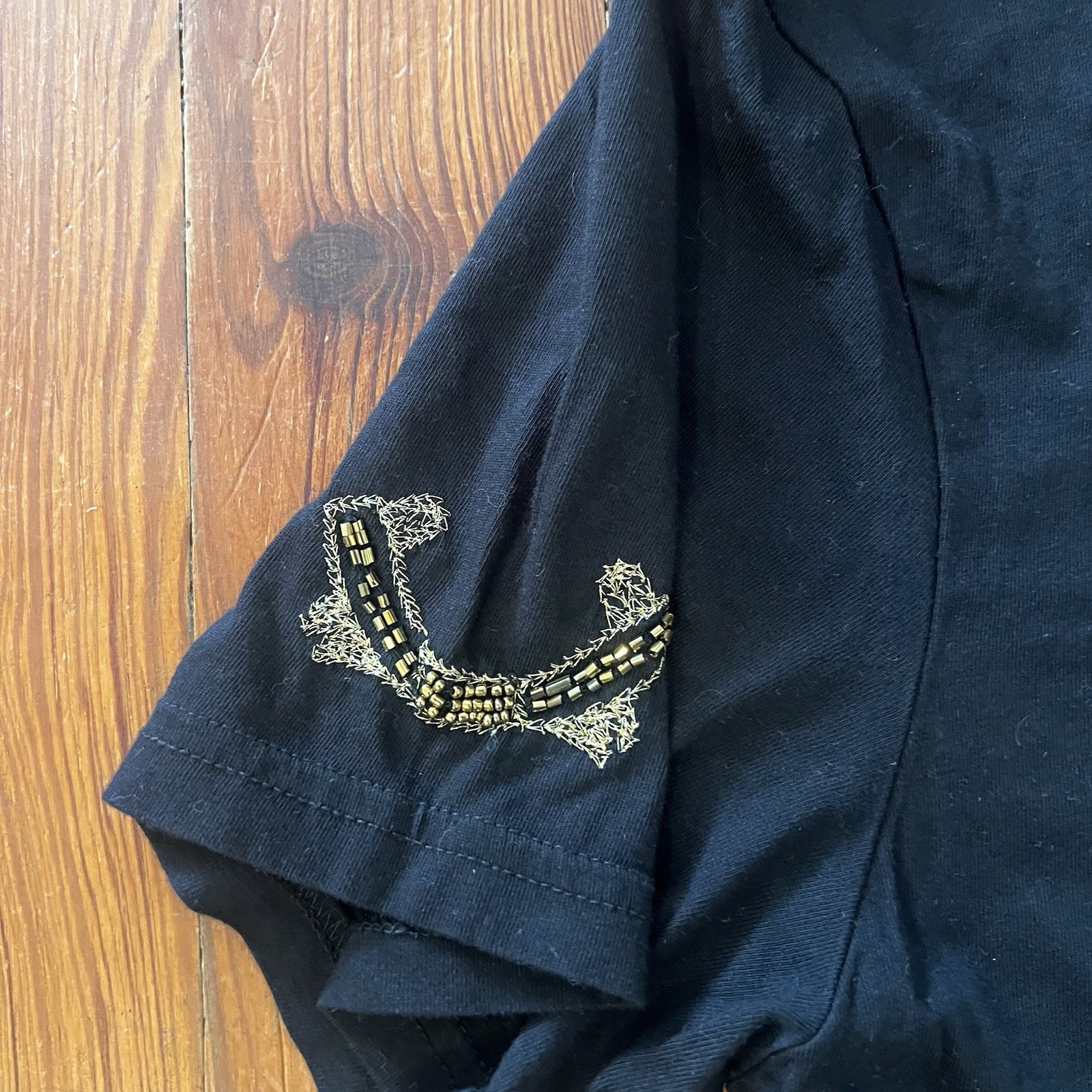 ZARA Man Black Beaded Sequin Snake Crown Embroidered T-Shirt Size M