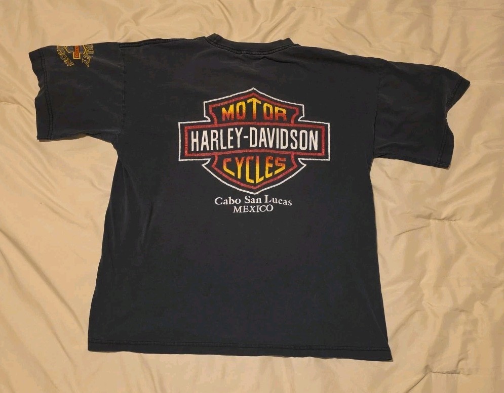 Harley-Davidson Cabo San Lucas Mexico Graphic T-Shirt Distressed Sz Large No Tag