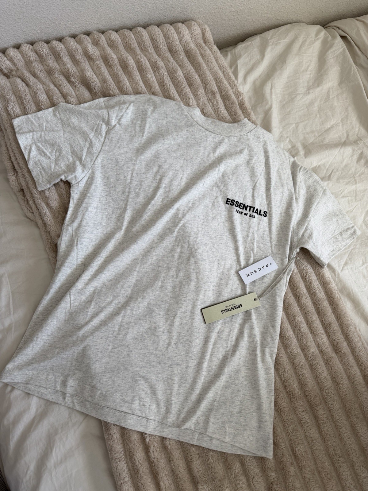 Essentials Fear of God ESSENTIALS oatmeal Gray Logo Graphic Crew Neck T-Shirt XS