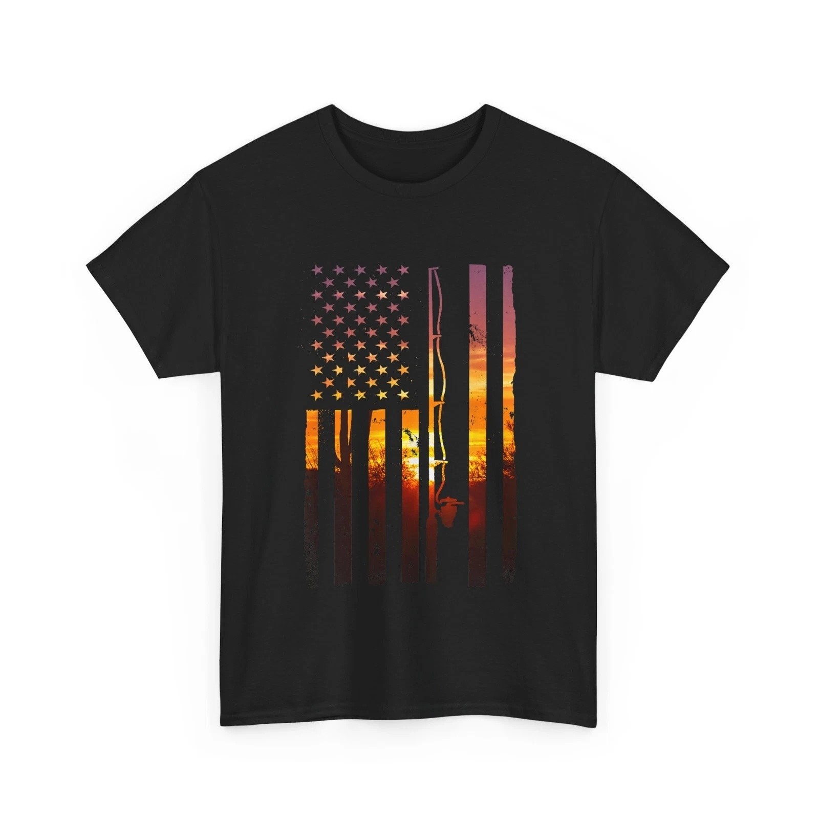 Fishing American Flag Sunset T-Shirt