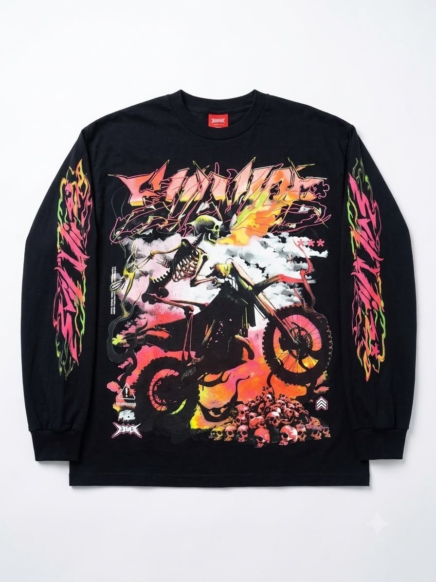 Evil Vice Men’s L Black Crew Neck Long Sleeve Graphic T-Shirt