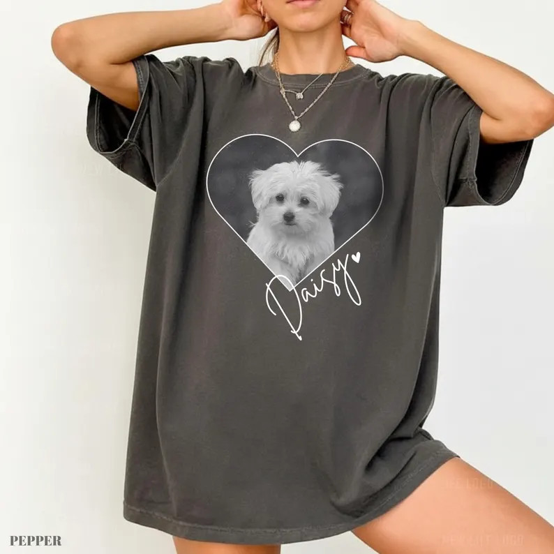 Custom Pet Photo Dog Portrait Comfort Tee Personalized Pet Lover