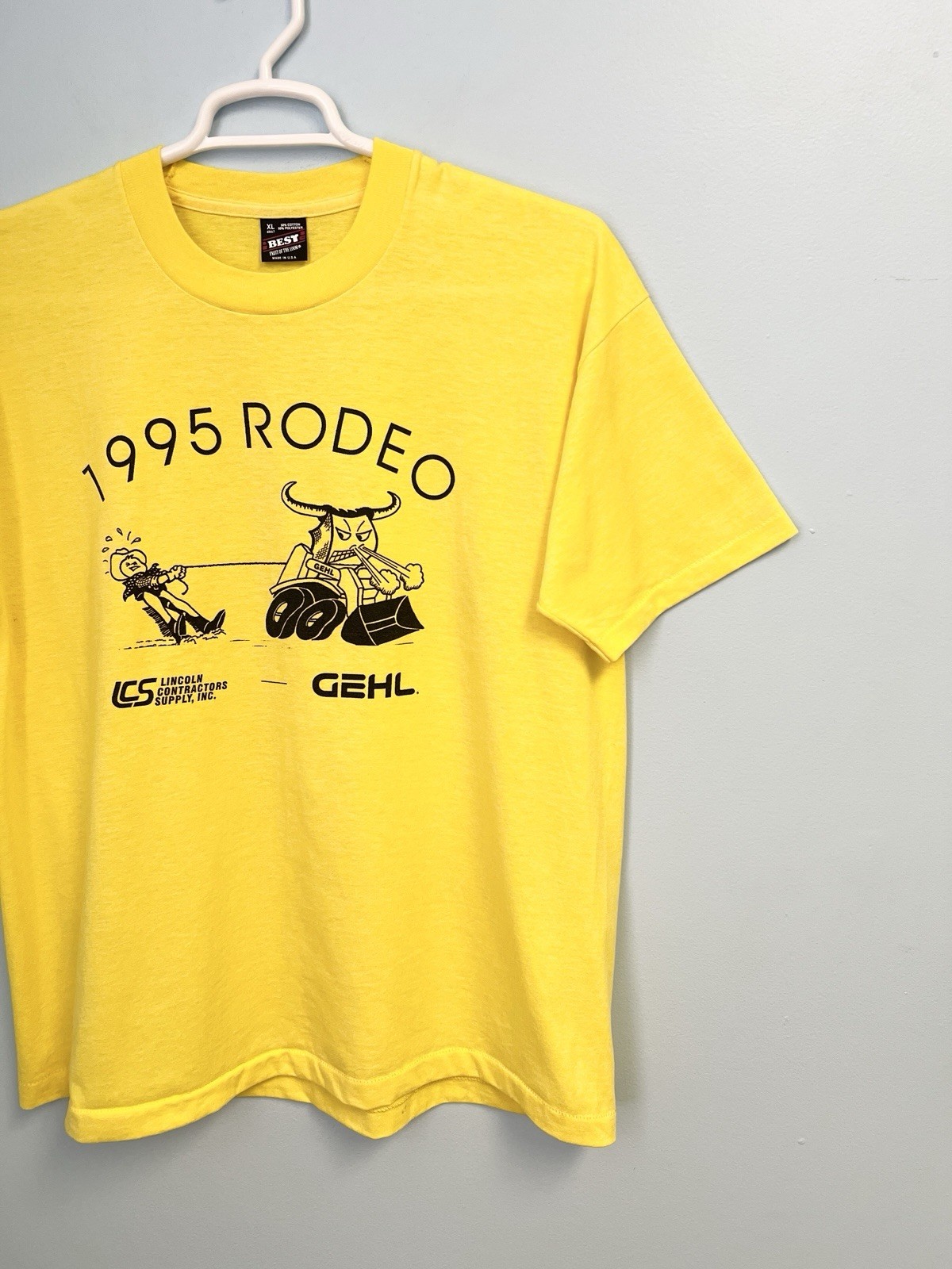 Vintage 90s Rodeo T-Shirt Yellow XL Fruit of the Loom Best USA Made Bull
