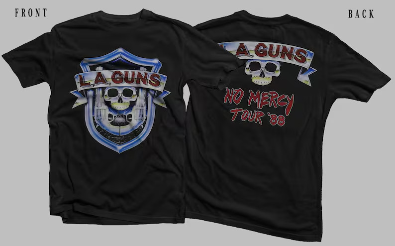 Printed T-Shirt – L.A. Guns No Mercy Tour ’88 Graphic Tee – Sizes S-5XL