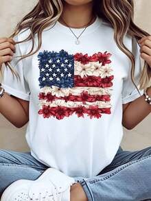 Floral American Flag T Shirt Unisex