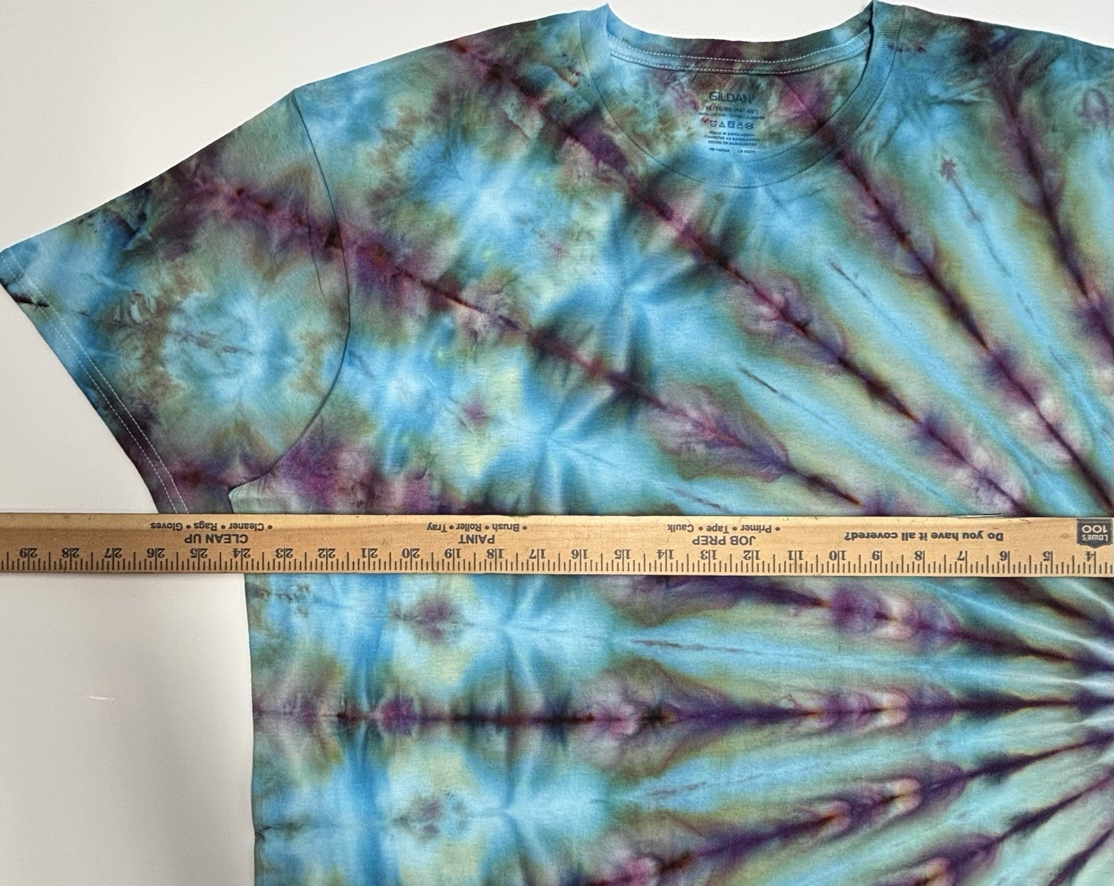 Handmade Ice Tie Dye Adult T-Shirt Unisex Size XL Blue Fan Folded Gildan Tee NEW