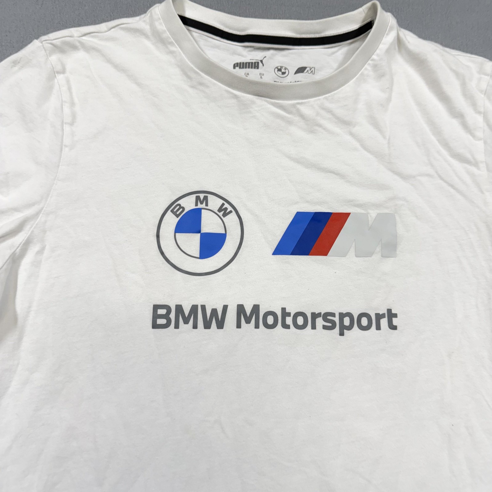 Puma BMW Motorsport Shirt Mens Large White M Logo Racing Graphic Tee Car