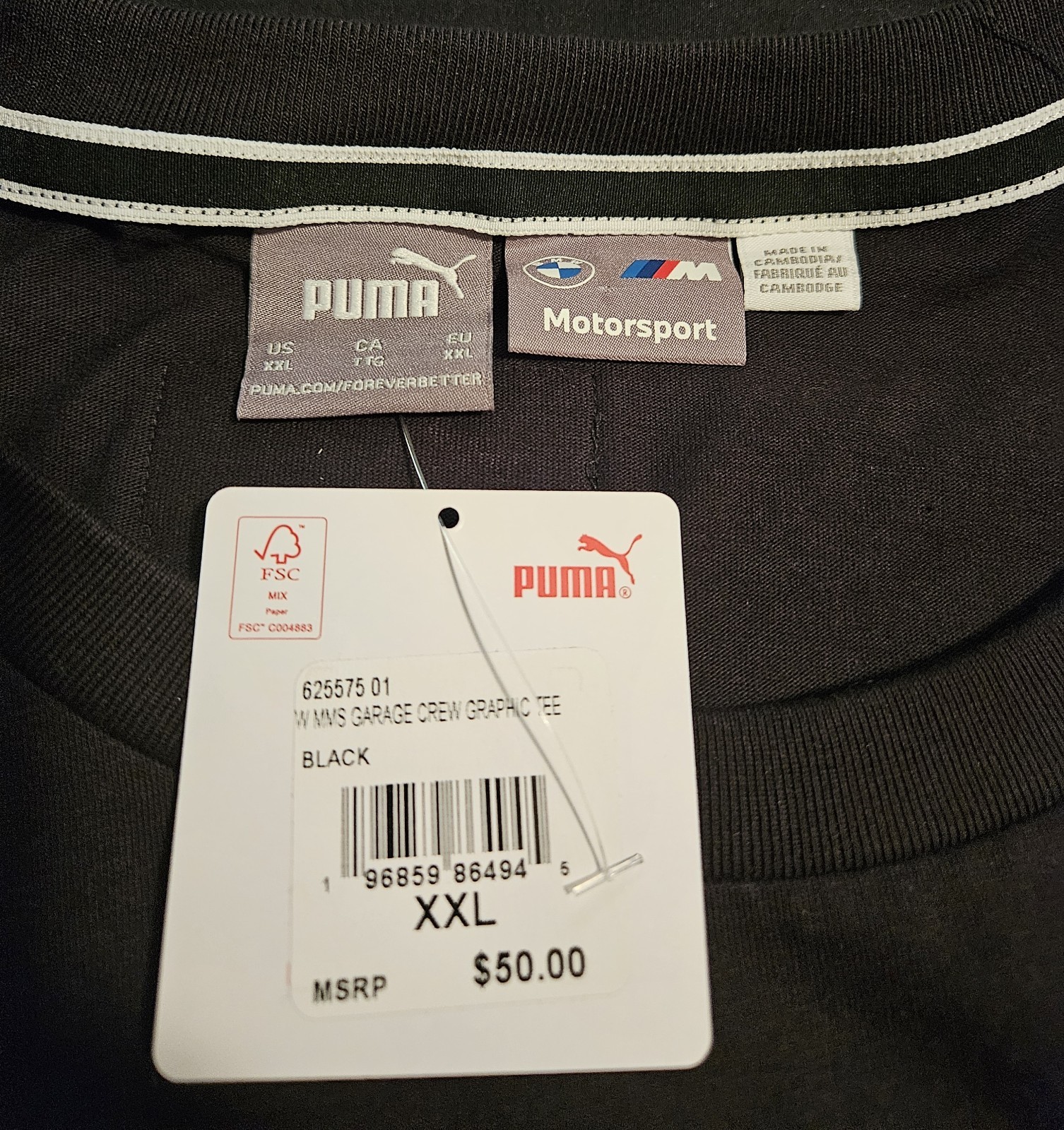 Puma BMW Motorsport Men’s Garage Crew Black Short Sleeve T-Shirt Size 2XL NWT