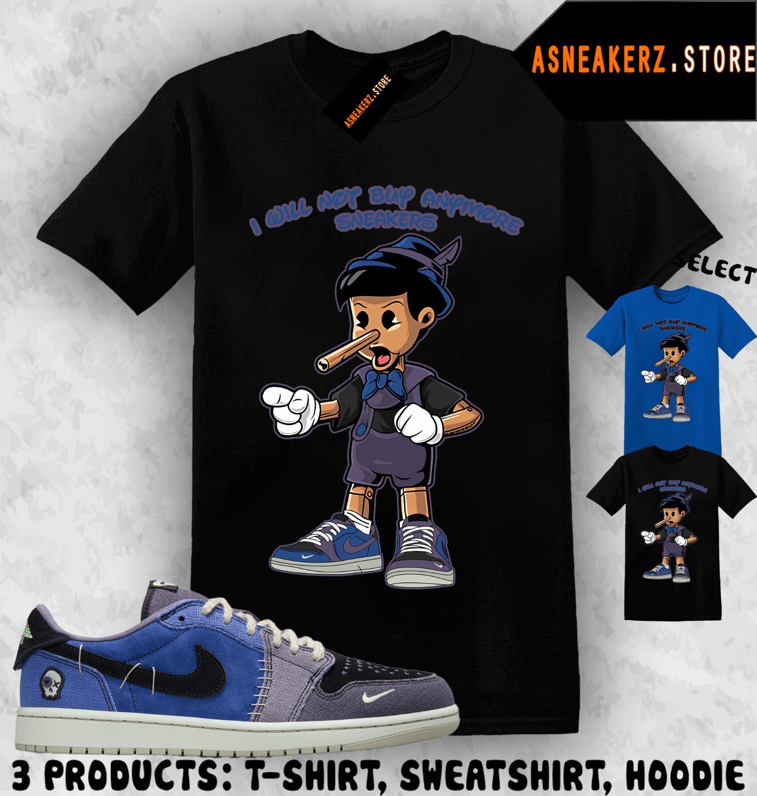 Shirt Matching AJ 1 Low OG Voodoo Alternate Match Sneaker Sneakerhead Pinocchio
