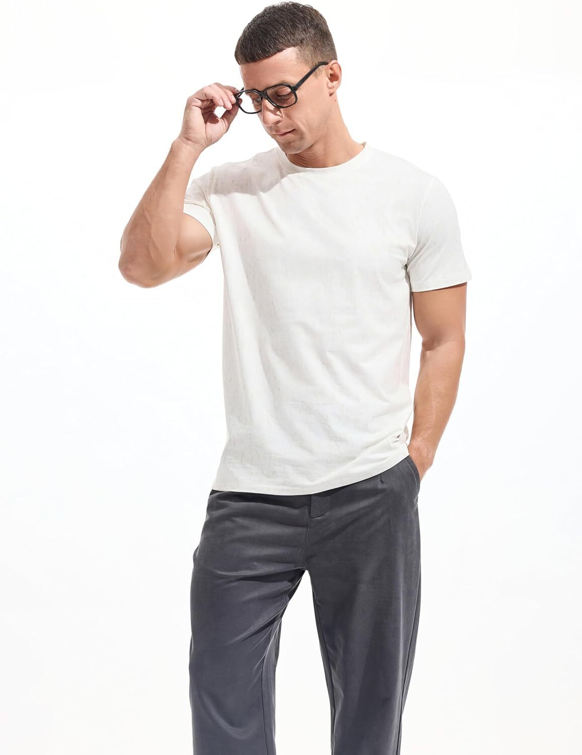 Men’s T Shirt Crew Neck Short Sleeve Cotton Spandex Washed Vintage Casual Tee