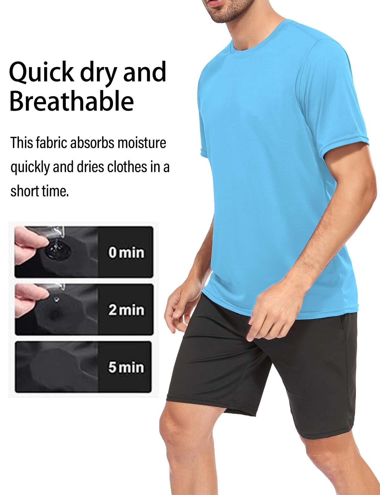 5 Pack Men’s Dry Fit Workout Gym T Shirts, Short Sleeve Active Running Athlet…
