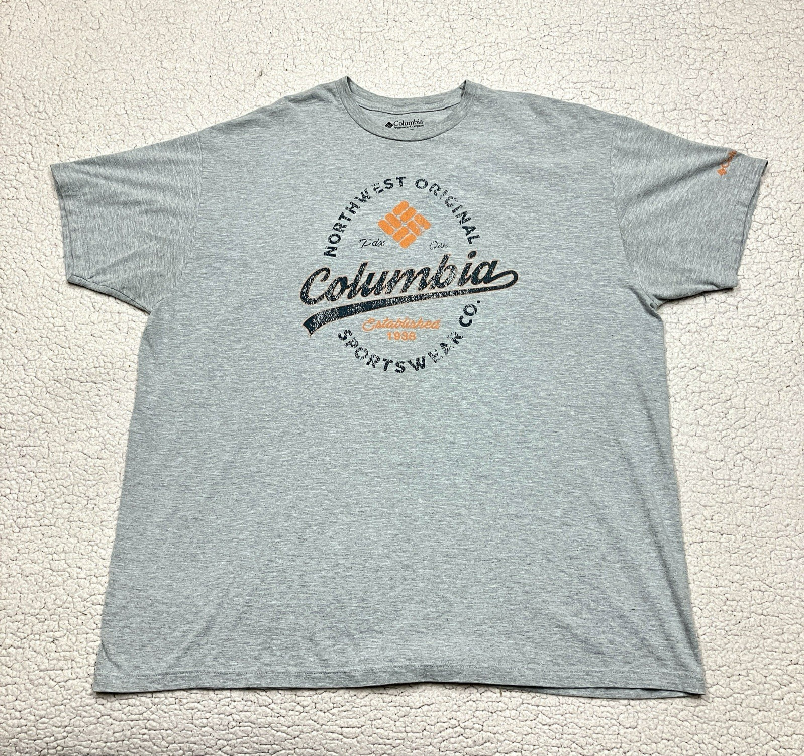 Columbia Crew Neck T-Shirt Men’s Size XXL Gray Short Sleeve 90% Cotton 10% Poly