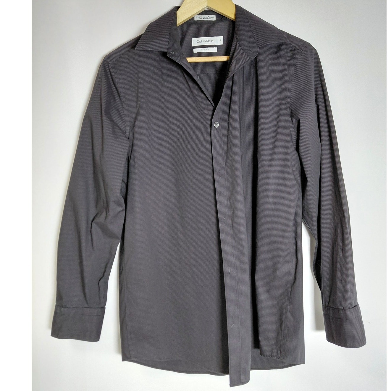 Calvin Klein Non Iron Button-Up Shirt Gray Solid Knit Long Sleeve Men Size S