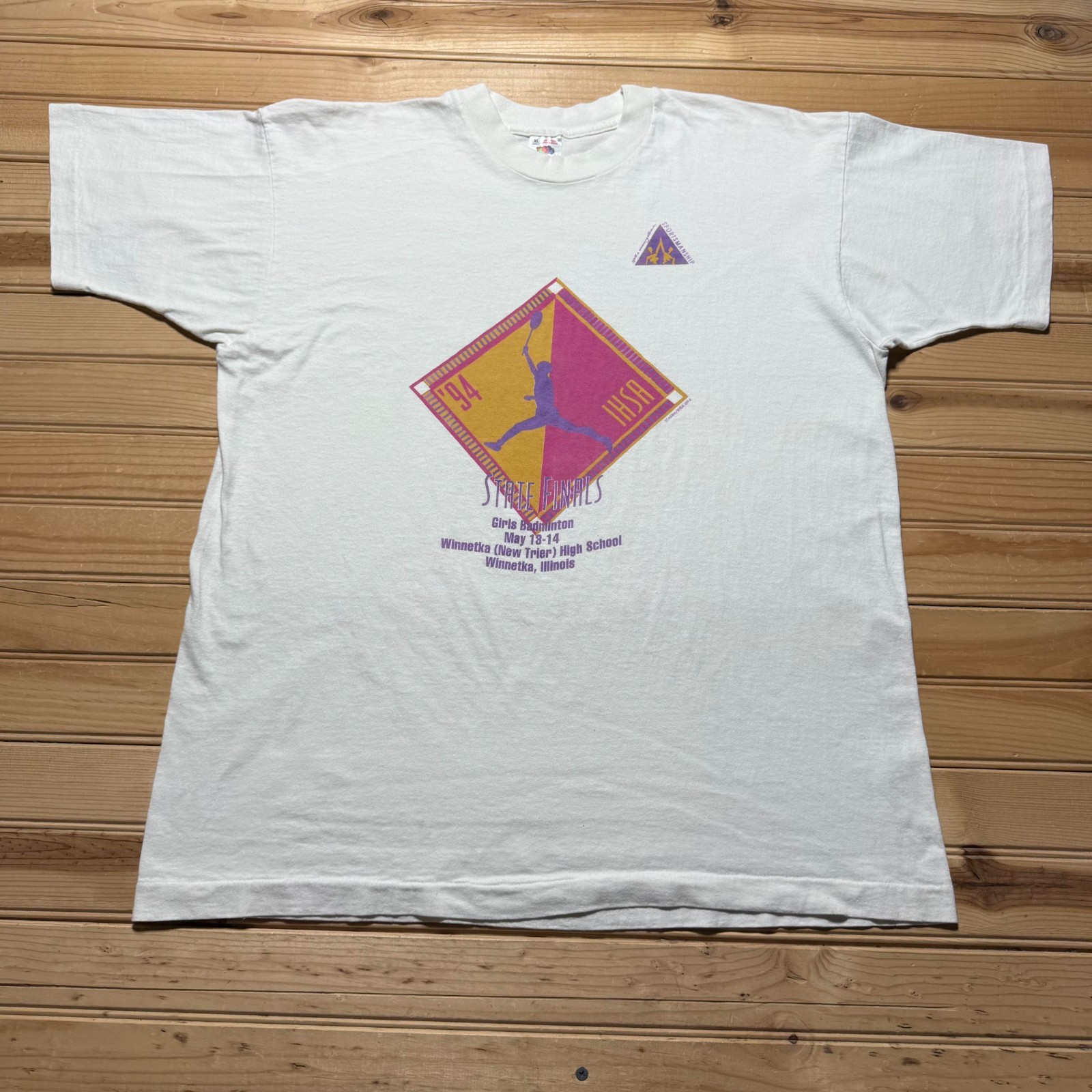 Vintage 1994 IHSA Girls Badminton School State Finals Sports Graphic T-Shirt XL