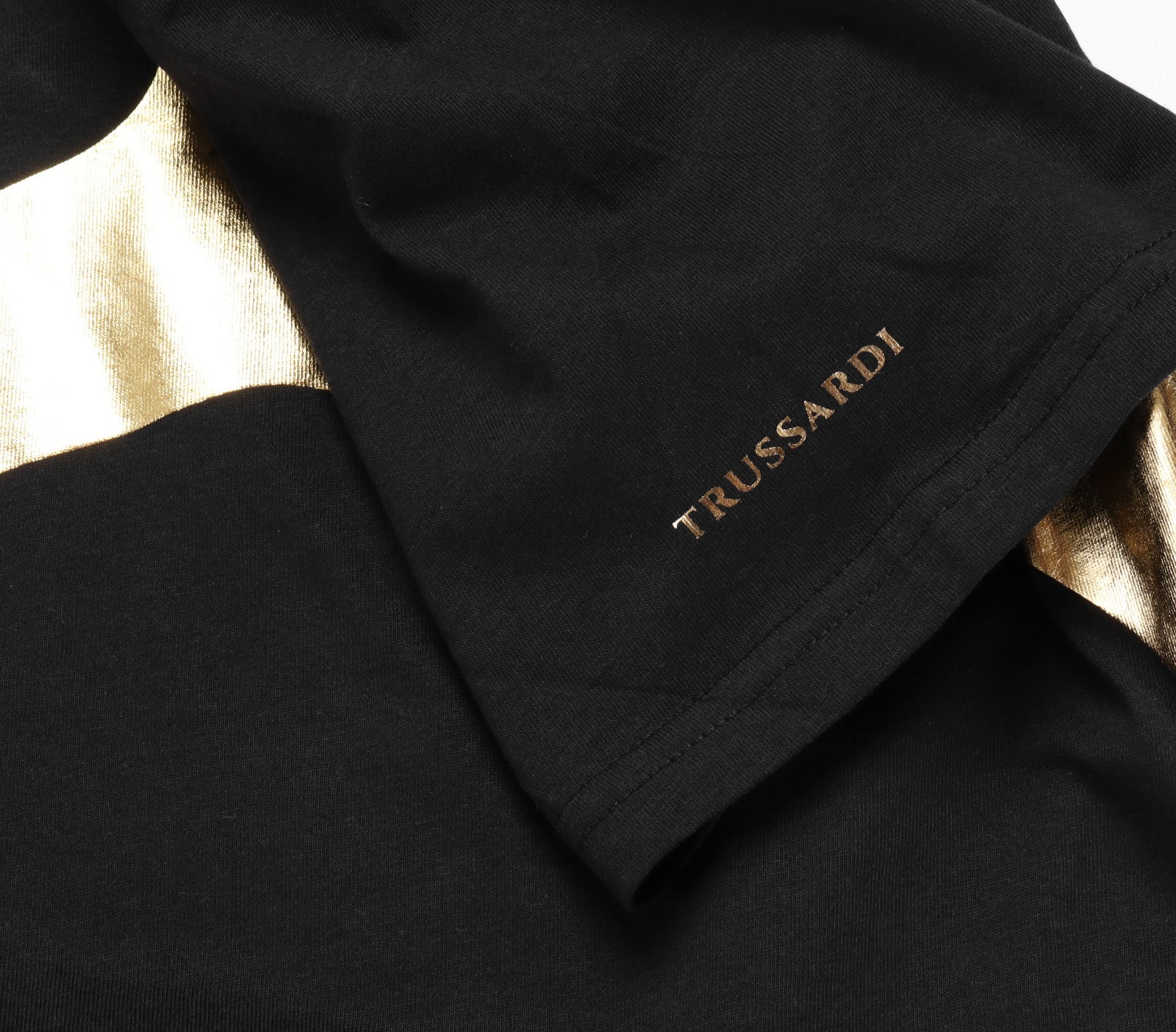 NWT TRUSSARDI Milano T-SHIRT crewneck cotton black gold luxury Italy L