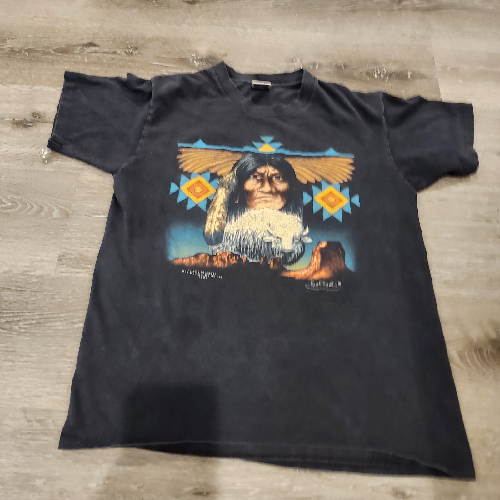 1989 Native American Indian Bison Trinity Products Shirt M Single Stitch USA