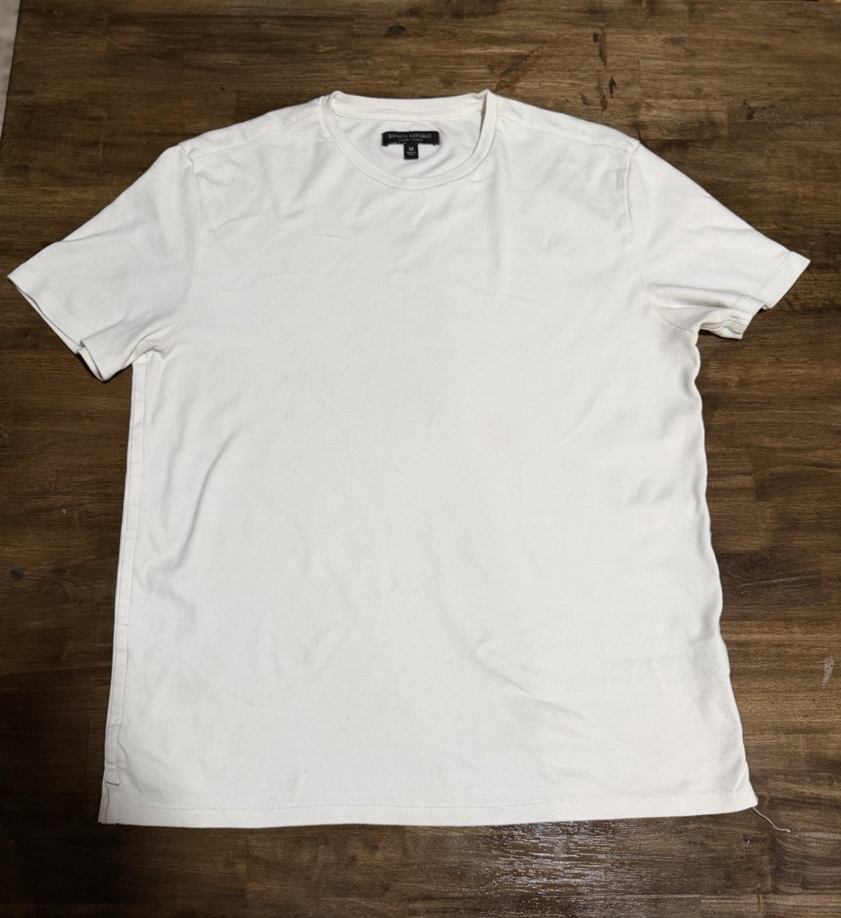 Banana Republic Luxury Touch White Cotton Knit Logo Crewneck Men’s T-Shirt M