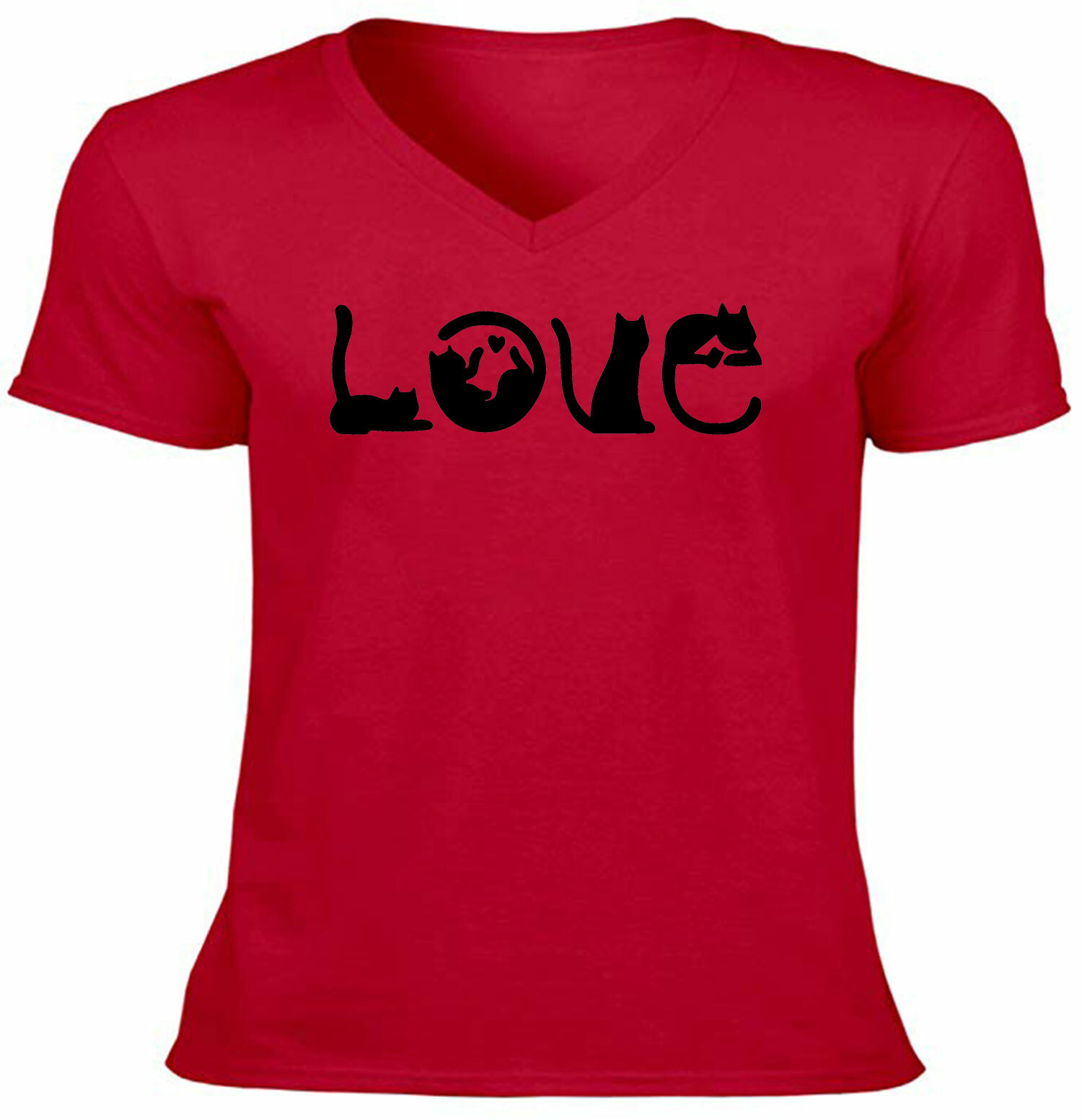 Love Cat T-Shirt Unisex V-neck Graphic Tee Cat Lover Kitty Kitten Cute Cat heart