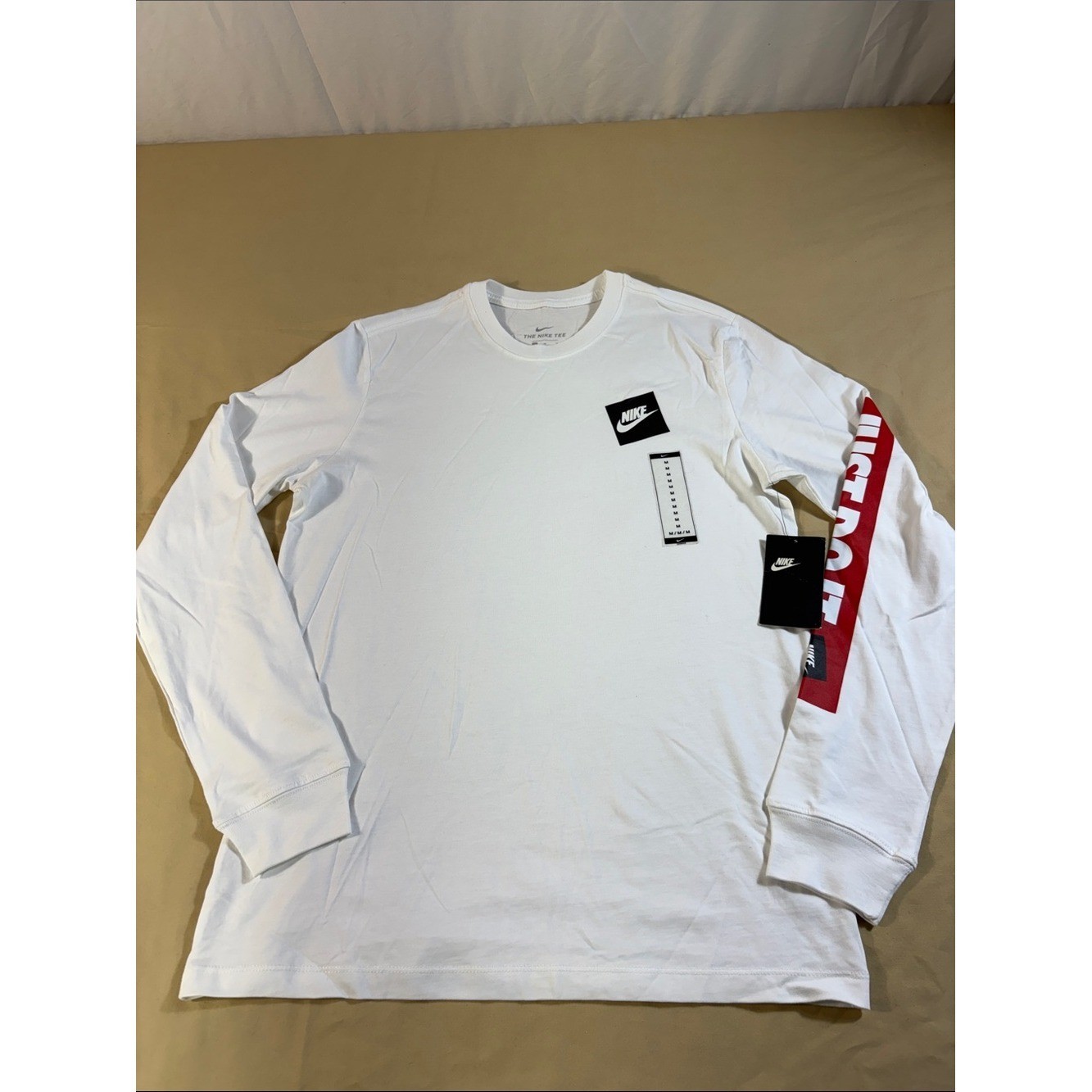 Nike Sportswear Mens M NSW JDI Long Sleeve Tee Shirt White Red Box
