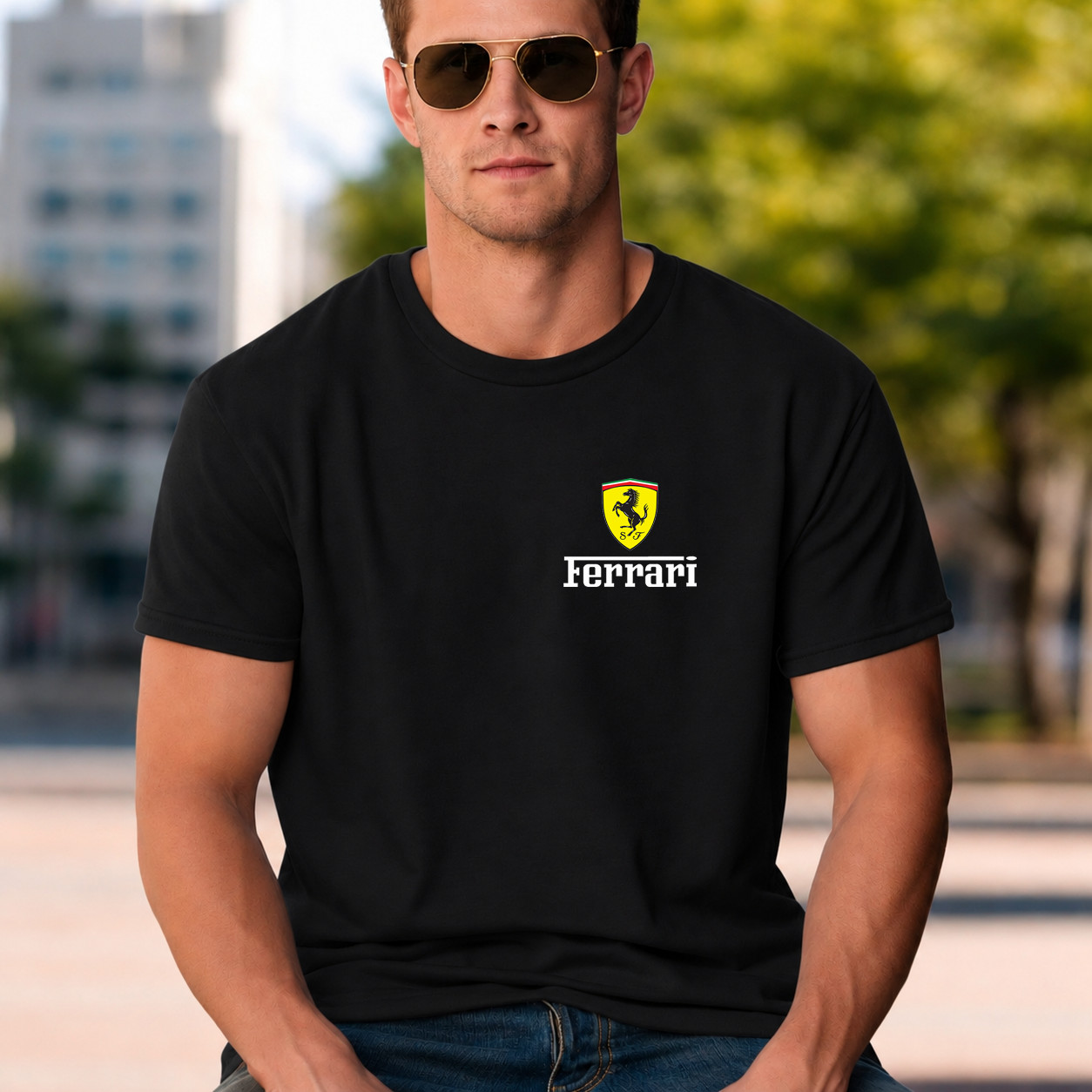 Ferrari Minimalist Logo T-Shirt Black Cotton Tee Car Enthusiast Racing