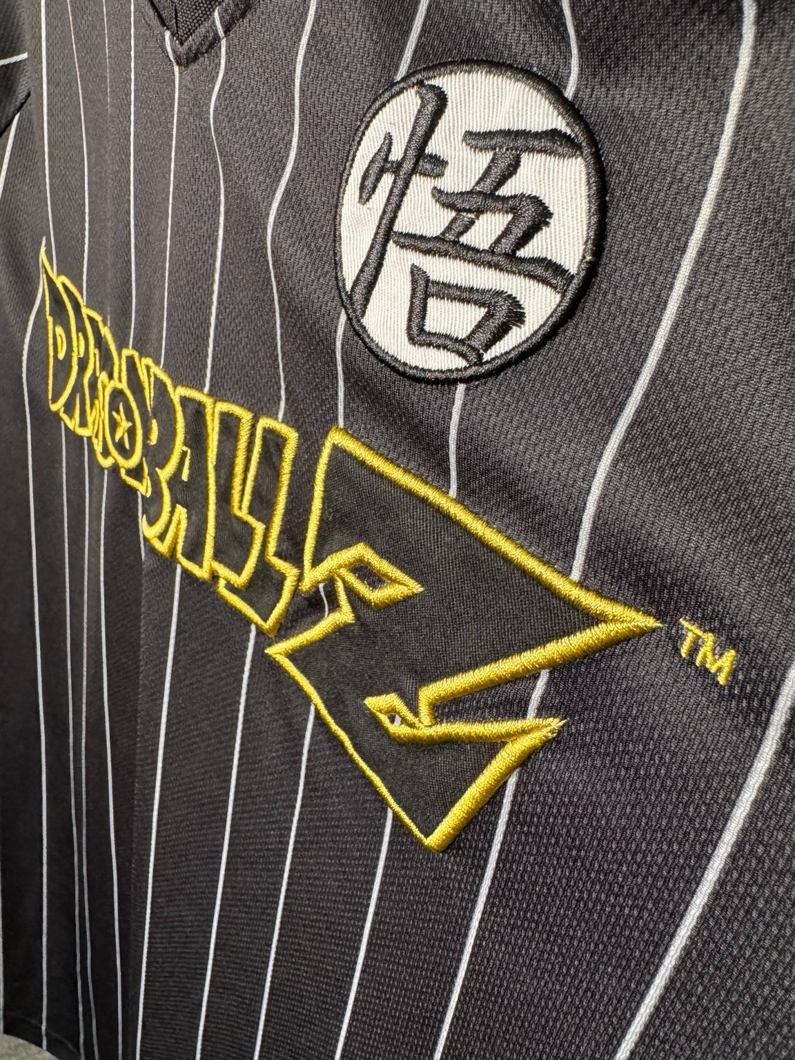 Dragon Ball Z Goku BoxLunch Jersey Men’s Large Black Pinstripe Anime DBZ