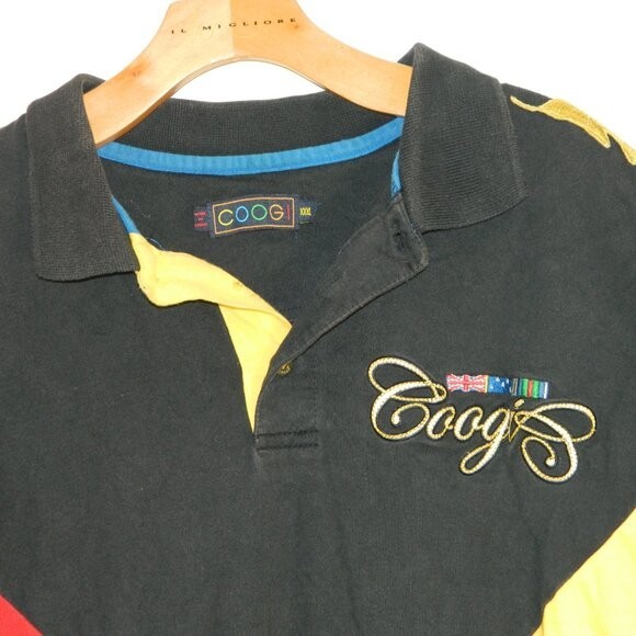 Coogi Australia Vintage Y2K Color Block Graphic Golf Polo Shirt Blue Size 3XL