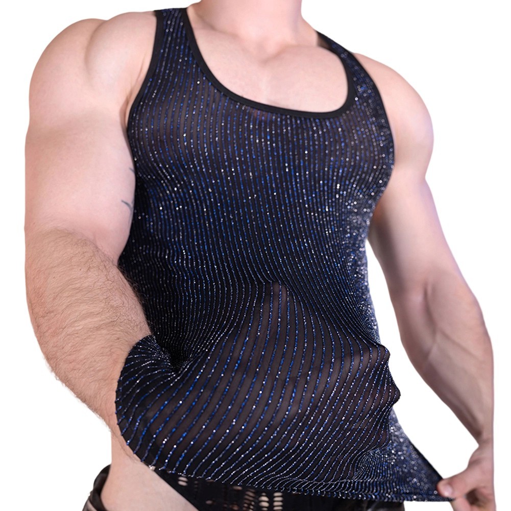 Mesh Tank Top U Neck Shirt Stretchy Fit Machine Washable 80% Nylon 20% Spandex