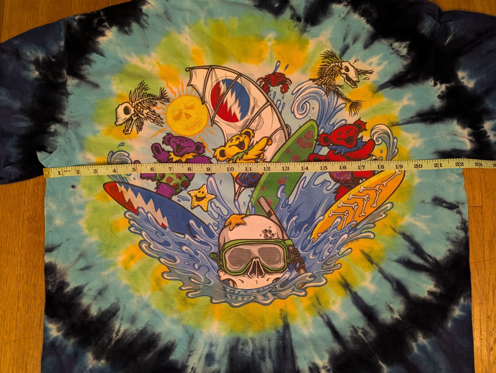 Grateful Dead Summertime Dancing Bears Shirt Tie-Dye Liquid Blue Large