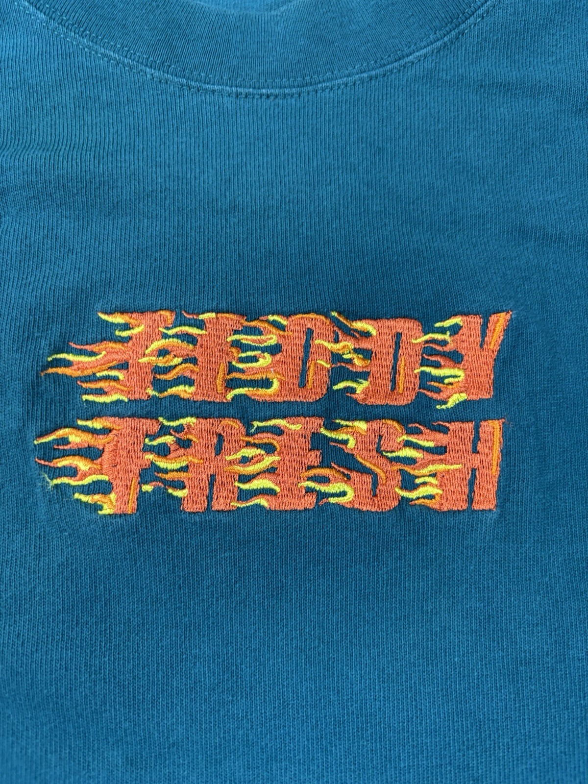 Teddy Fresh Shirt Mens Embroidered Flames Logo Design Size XL