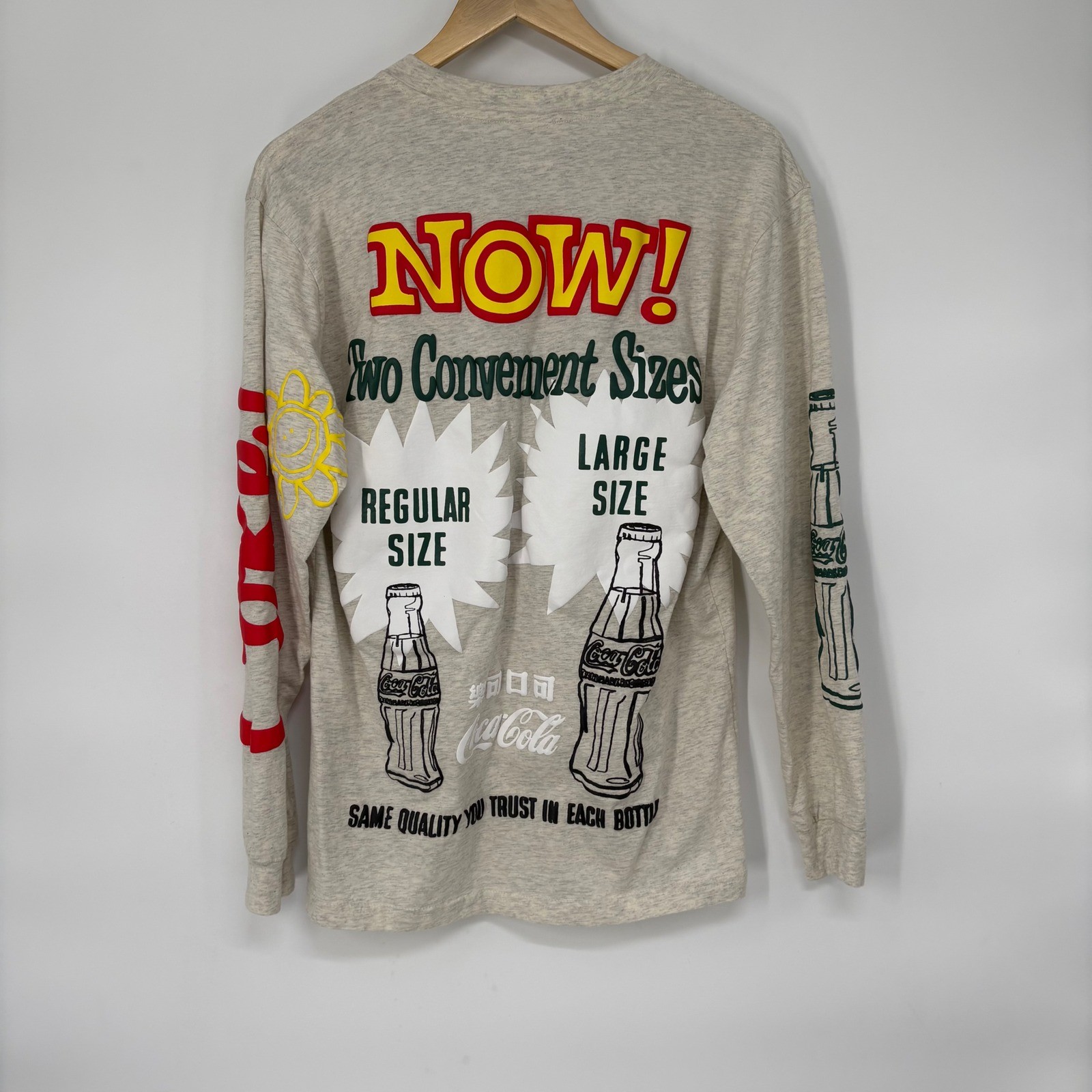 PacSunX Coca-Cola Mens Long Sleeve Graphic Tee Heather Oatmeal Small 2021 Collab