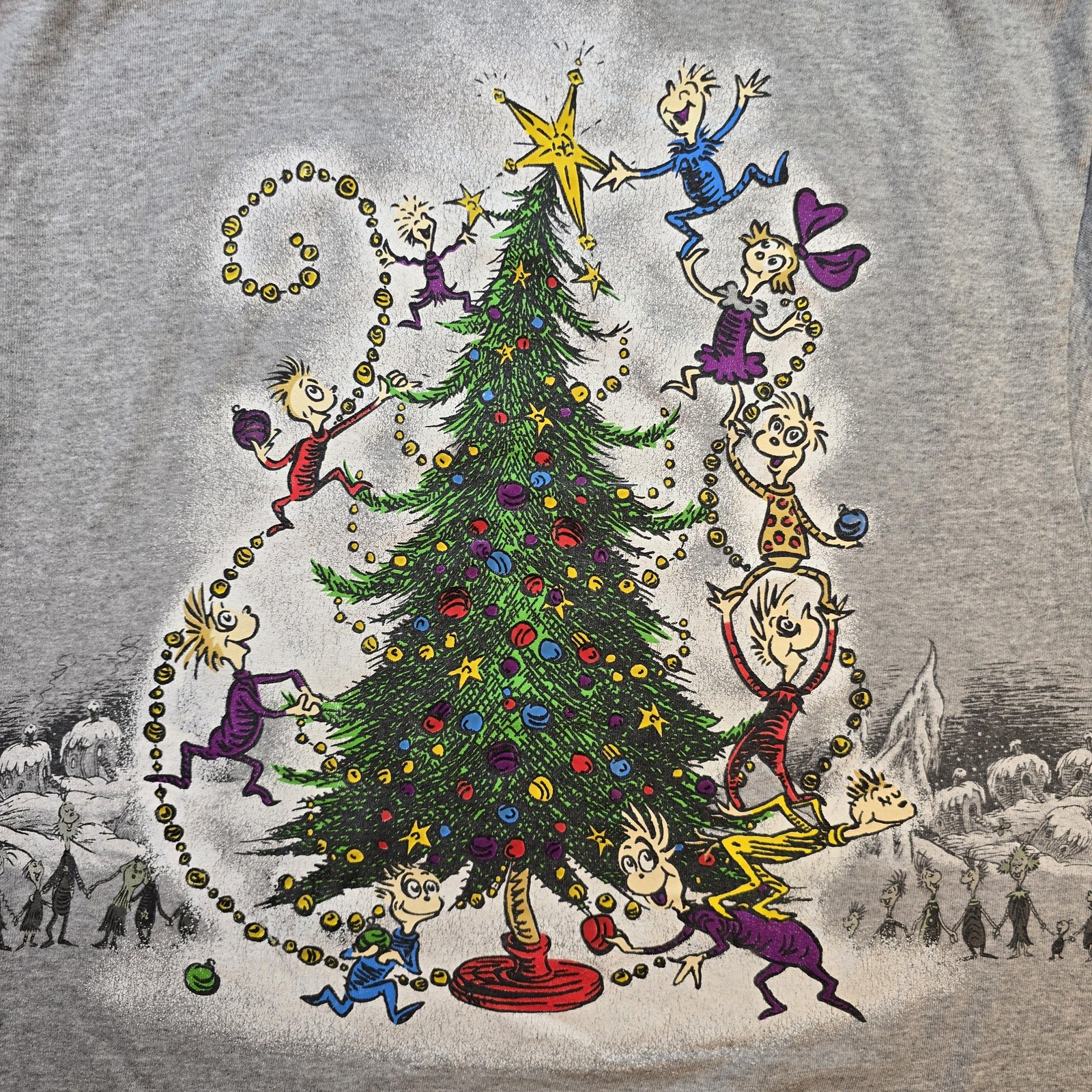 Vintage Dr. Seuss Grinch Shirt Mens Medium Gray Christmas Double Sided 00s 2001