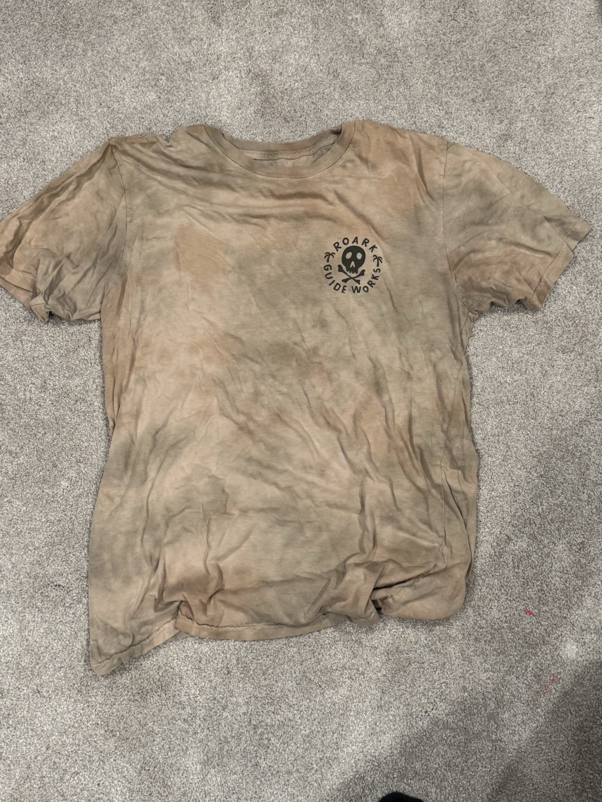 Roark Guide Works- Tan/ Black Tie Dye, Skull Gfx Premium T-Shirt- Men’s Medium