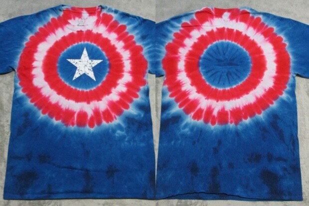Vintage Marvel Captain America Shirt Mens Large Red Blue Super Hero Tie Dye AOP
