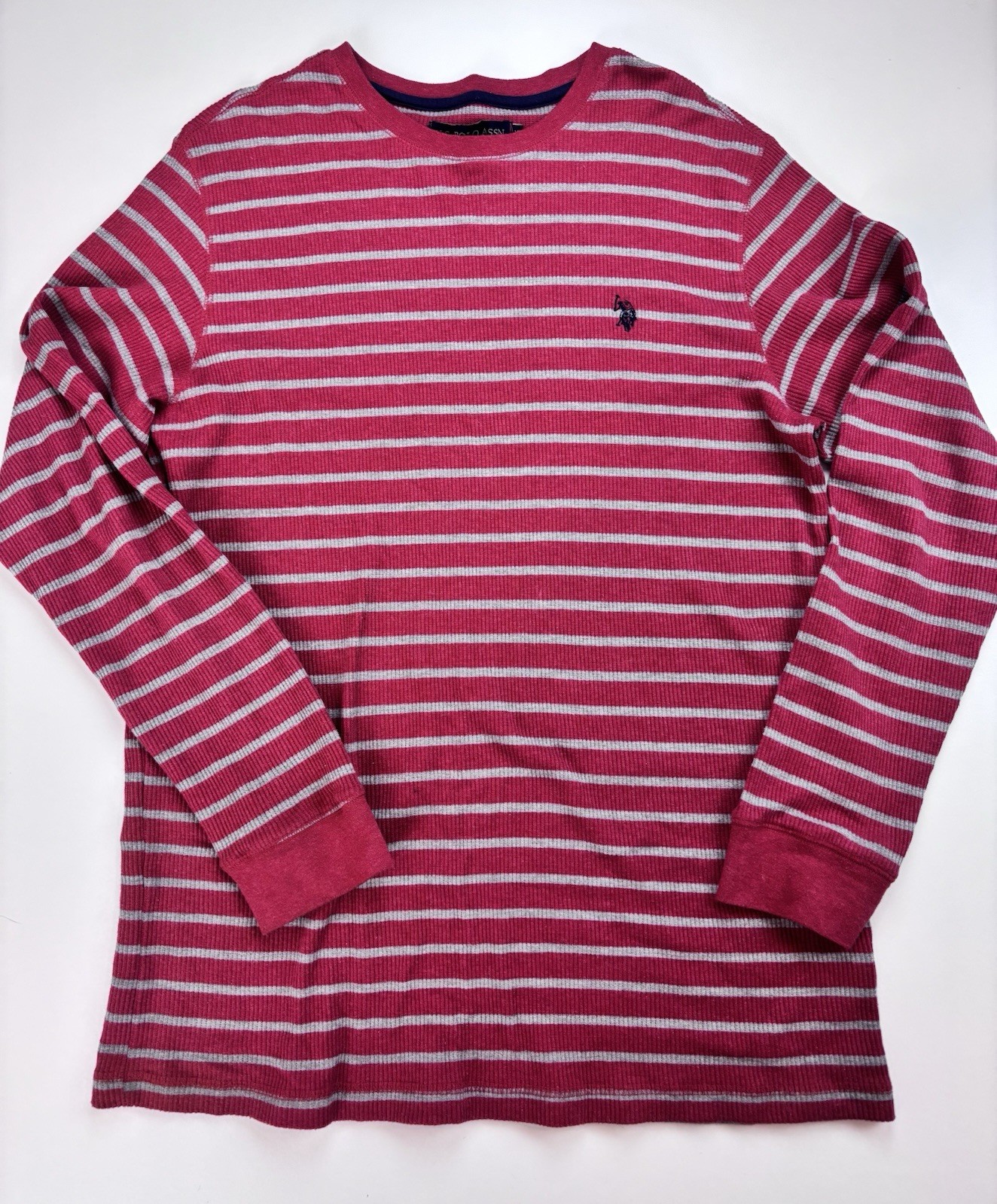 U.S. Polo Assn. XL Pink & Gray Striped Waffle Knit Long Sleeve Top