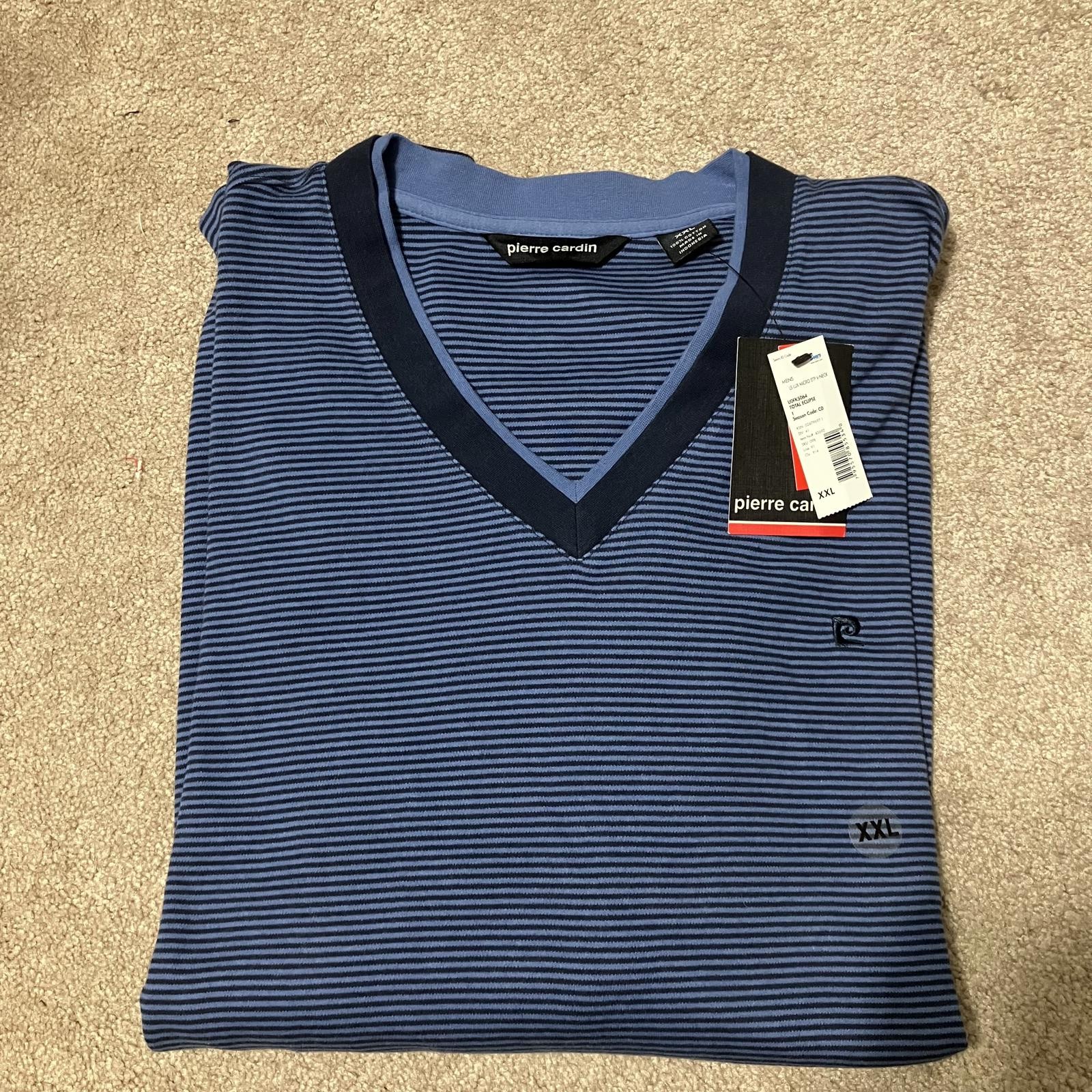 Pierre Cardin Vintage Blue Striped V-Neck Shirt Men’s XXL