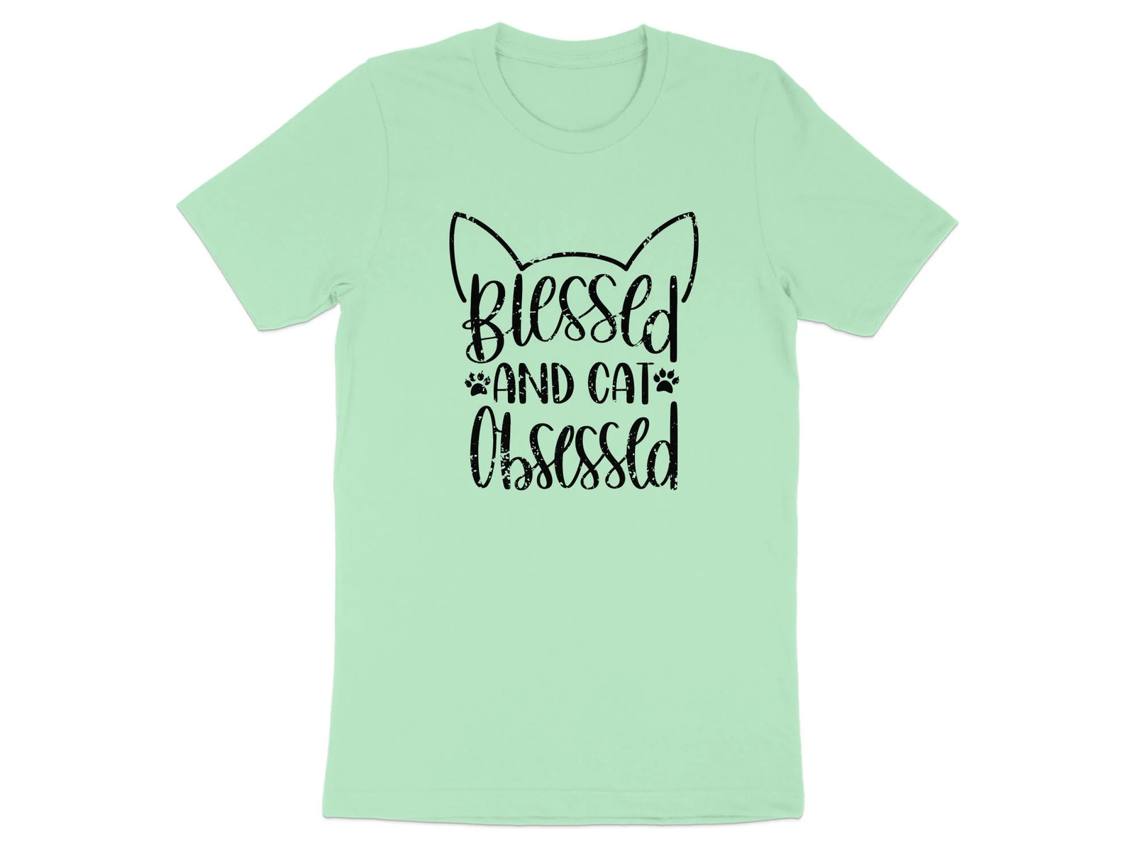 Blessed And Cat Obsessed Graphic Unisex Casual T-Shirt Grunge