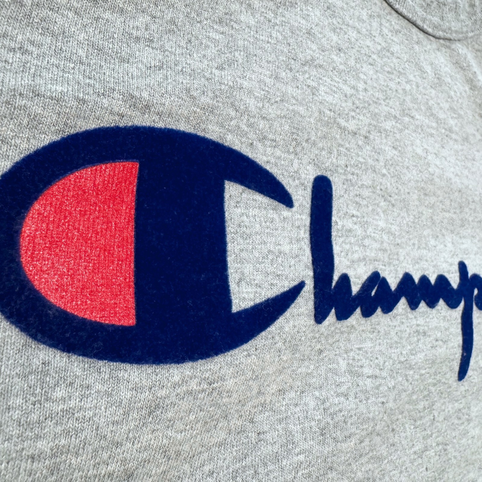 Vintage Champion Logo Classic Grey Shirt Flocked Felt Shirt Size Large