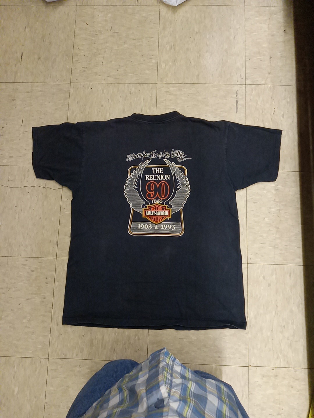 Vintage Harley Davidson 90 Years Reunion T-shirt Holoubek Front Back Print Sz Lg