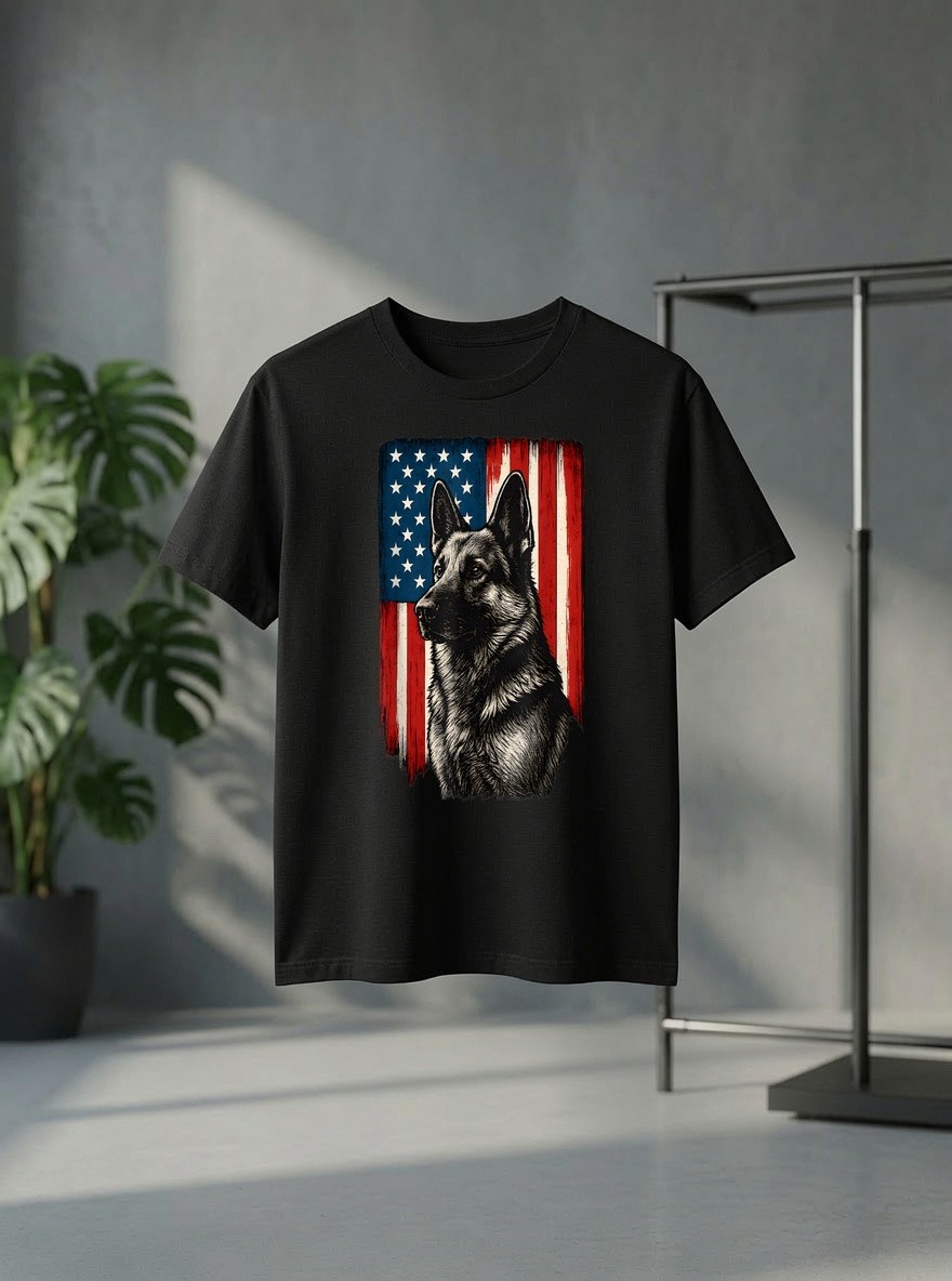Patriotic German Shepherd American Flag Dog for Men Women T Shirt