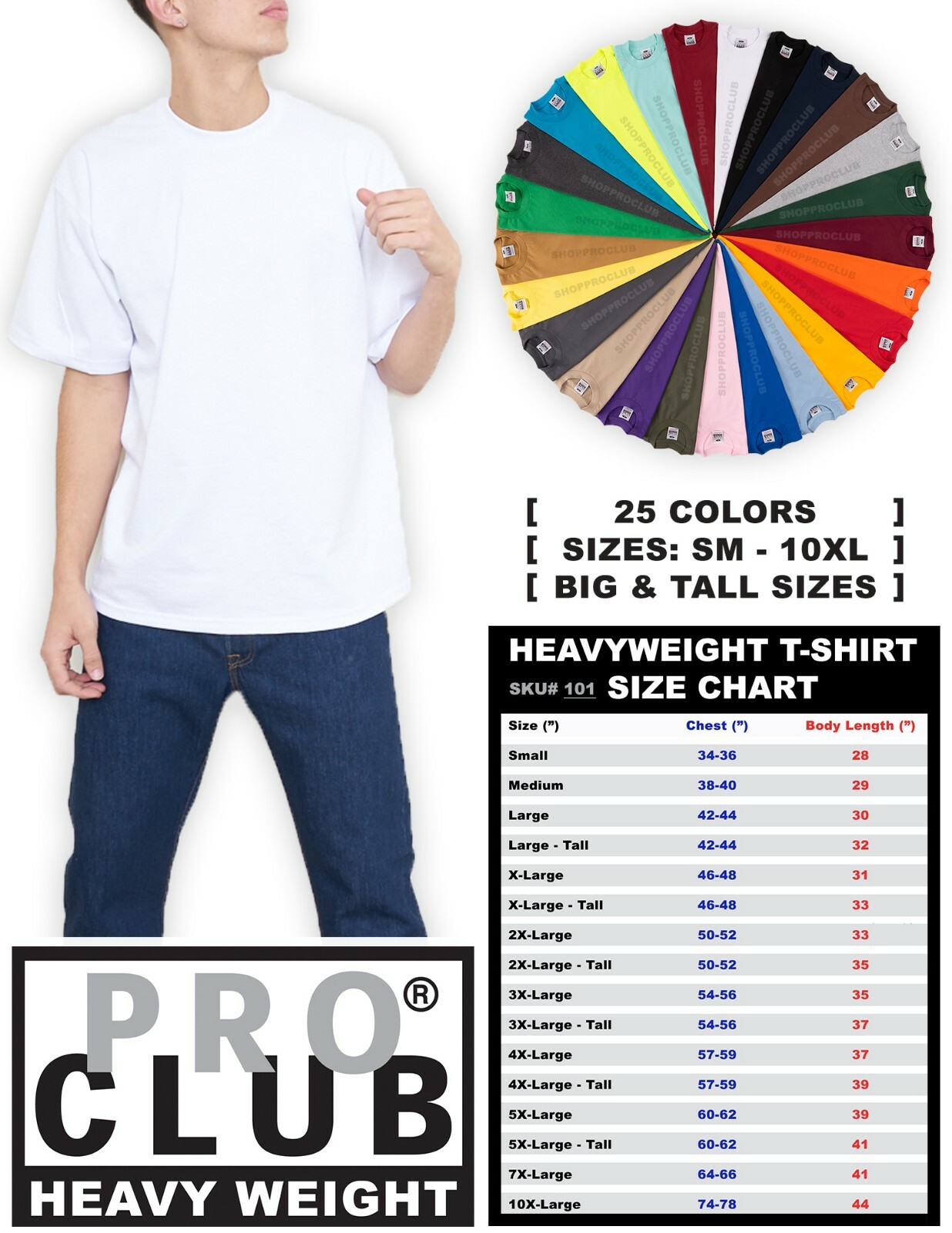 Pro Club Men’s Heavyweight Cotton Short Sleeve Crew Neck T-Shirt – 25 Colors