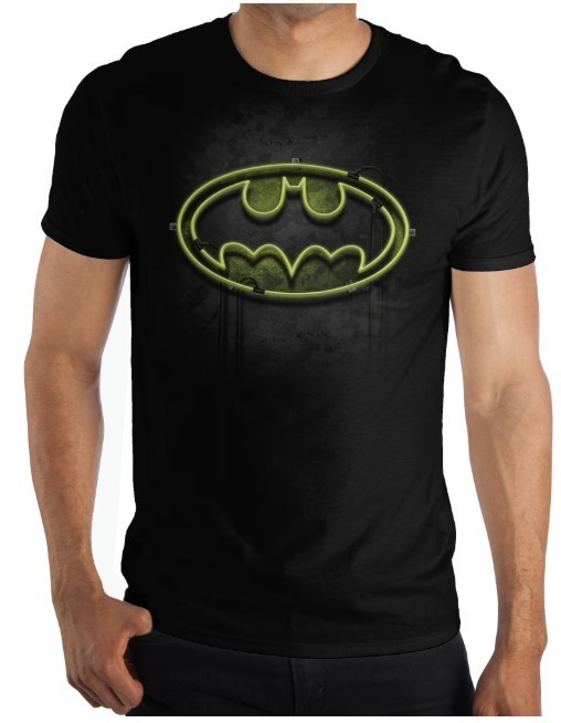 Batman Neon Logo Graphic T-shirt Black Men’s Shirt XL NWT