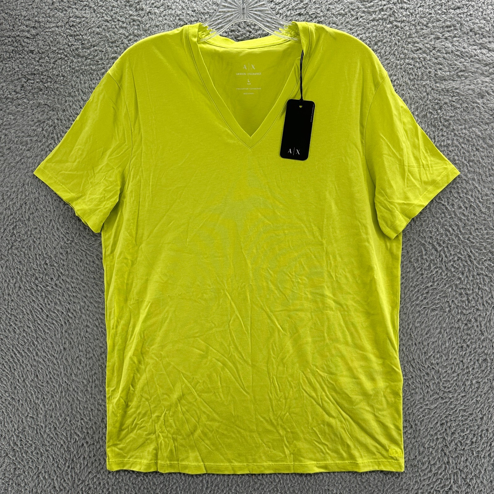 Armani Exchange Shirt Mens Large L Green Pima Cotton Slim Fit V Neck T Shirt