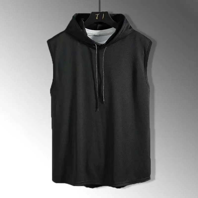 Solid Color Men’s Tank Tops Vest Sleeveless Tees For Male Hooded