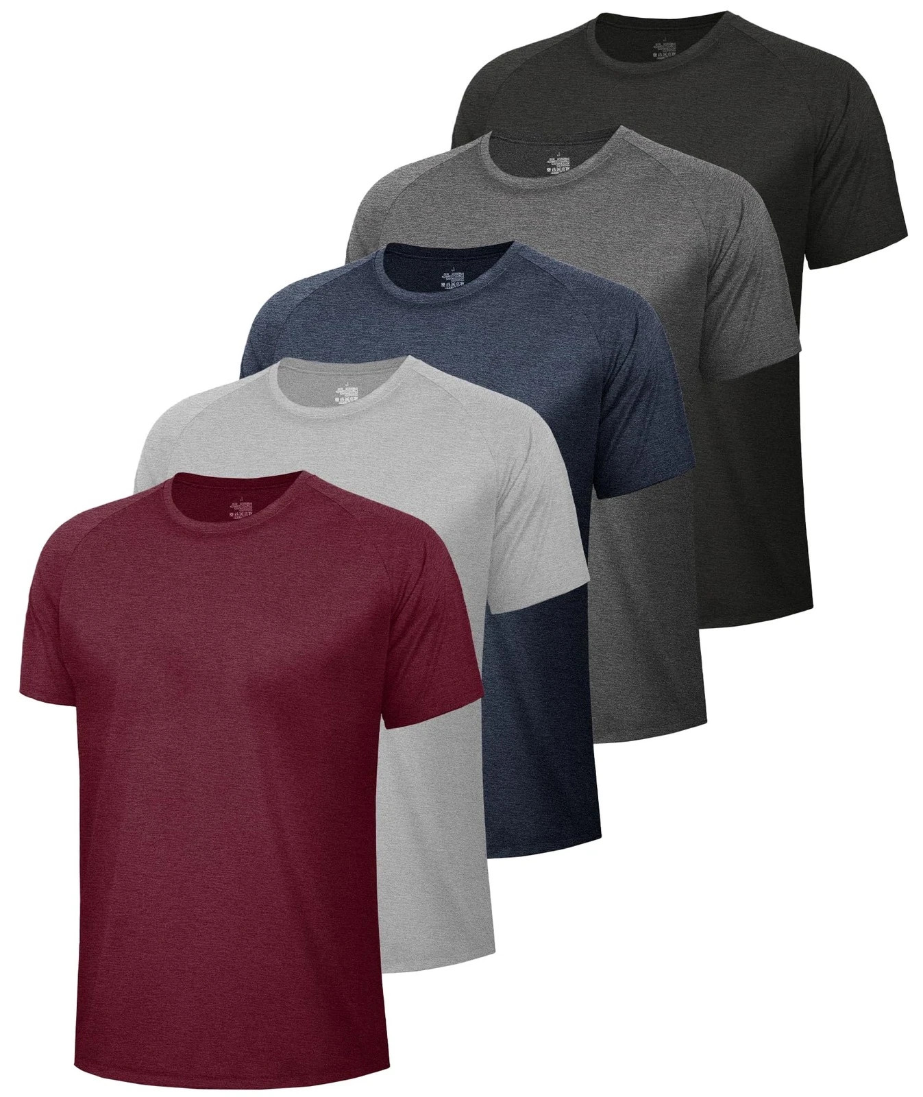 5 Pack Workout Shirts for Men-Quick Dry Black Gym Moisture Wicking Short Slee