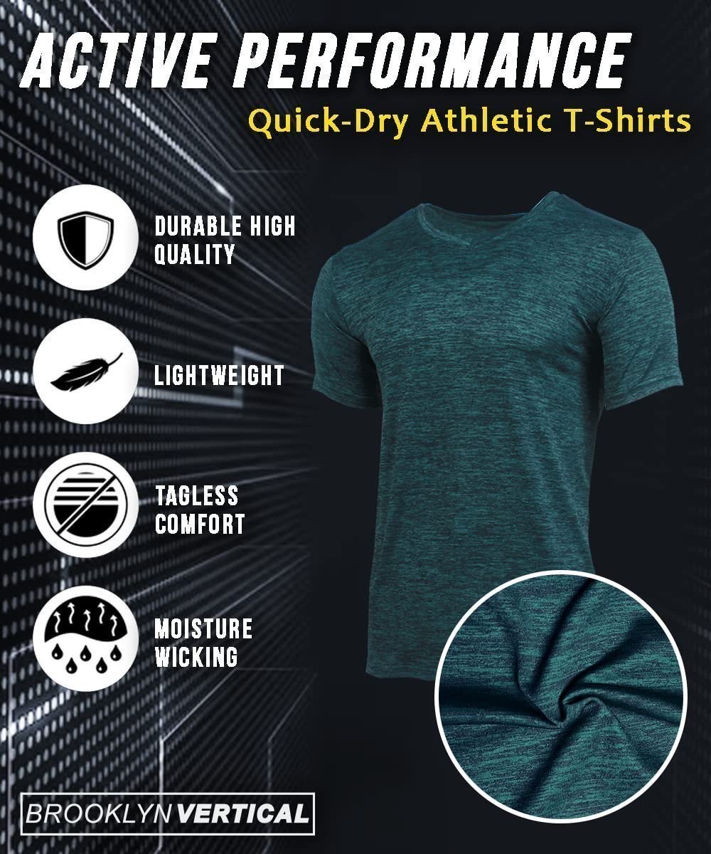 BROOKLYN VERTICAL Men’s 5-Pack V-Neck Quick Dry Moisture Wicking Active…