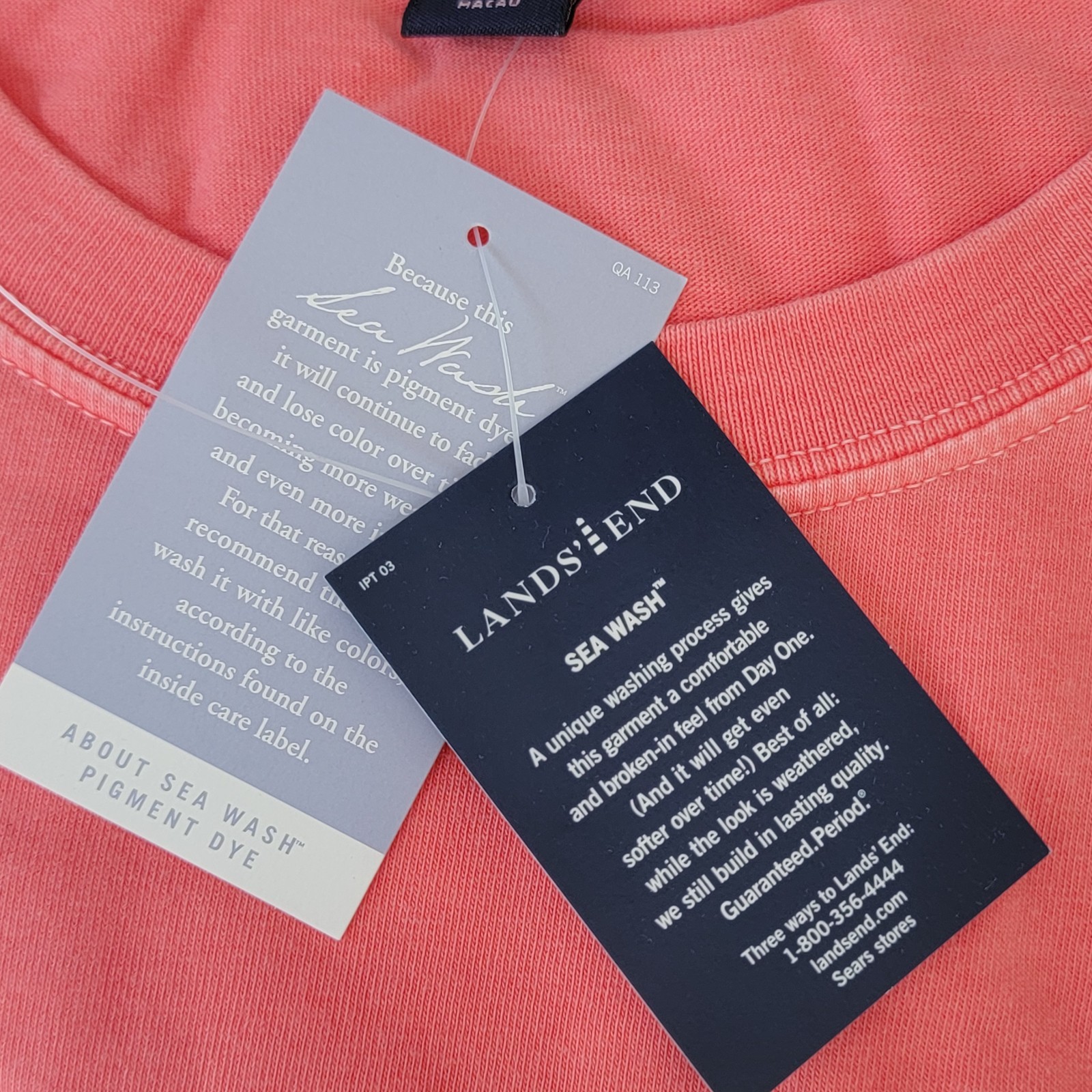 Land’s End Men’s XL 46-48 Deep Coral Sea Wash Pocket T-Shirt New With Tags