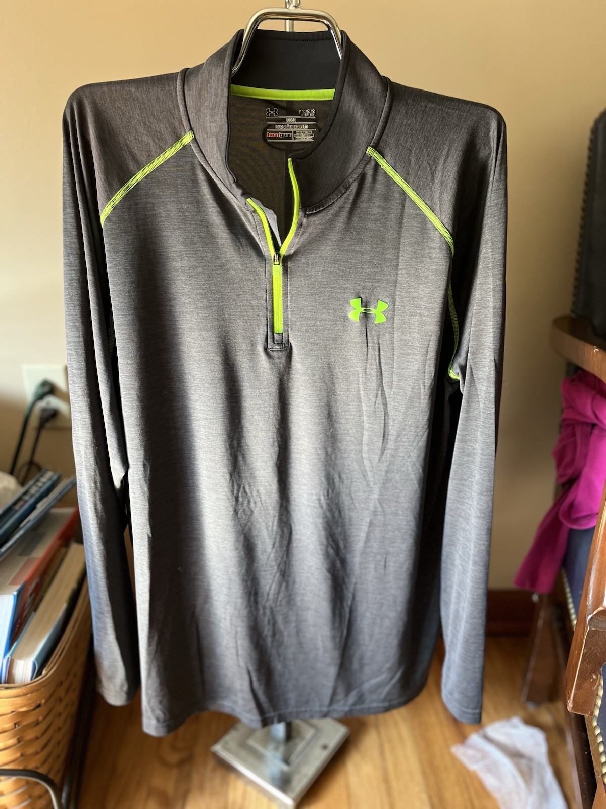 Mens Under Armour Loose Heatgear Gray 1/4 Zip Long Sleeve T-Shirt Size L